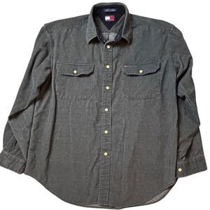 Vintage 90's Tommy Hilfiger Gray Corduroy Thick Button Up Shirt Shacket‎ Mens XL